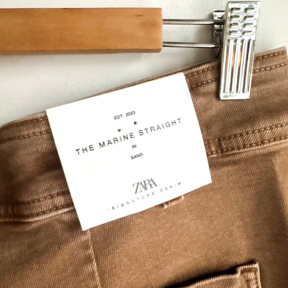 Zara Marine Straight Brown Wash Wide Leg High Waist Jeans 46 - Picture 4 of 4